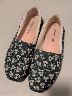 TOMS Black Koala Print Slip-On Flats